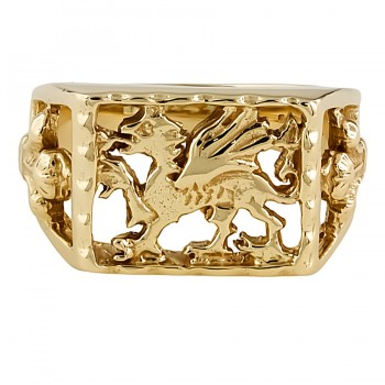 9ct gold Welsh Dragon Signet Ring size V